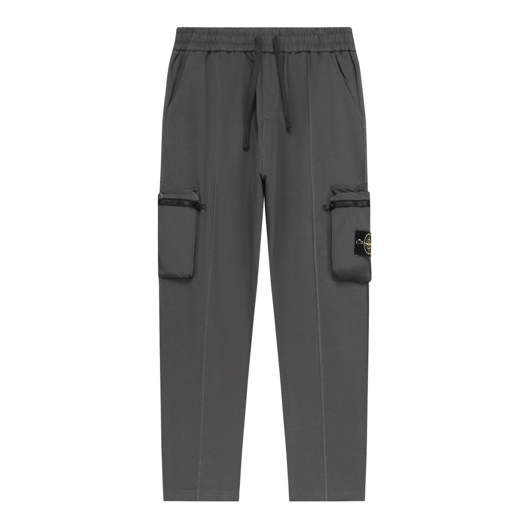 Stone Island Technical Fabric Straight Leg Cargo Pants with Bilateral Zip Cargo Pockets and Compass Badge