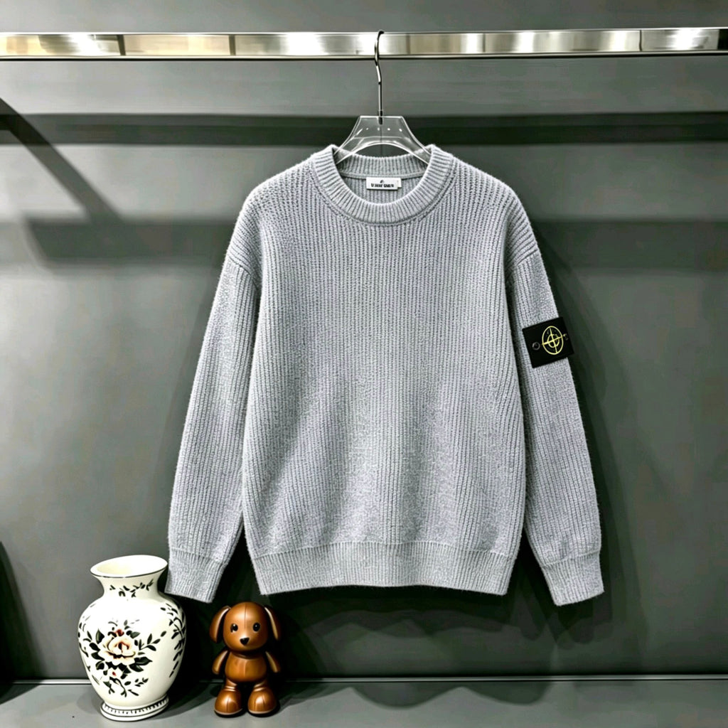 Stone Island Compass Badge Chunky Ribbed Crew Neck Knit Sweater - 5 Colors