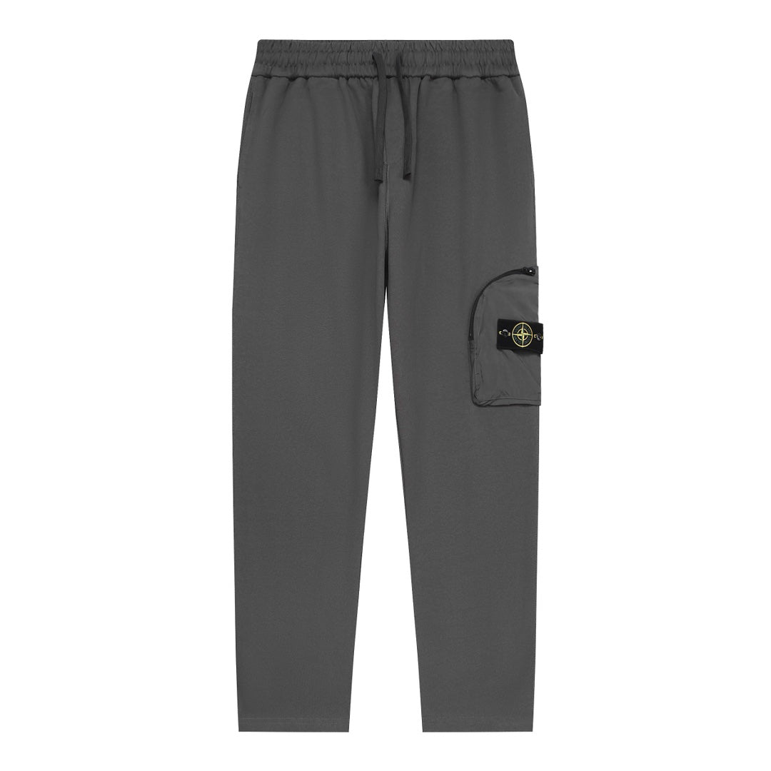 Stone Island Cargo Jogger Pants with Right Thigh Nylon Curved Flap Zip Pocket and Compass Badge