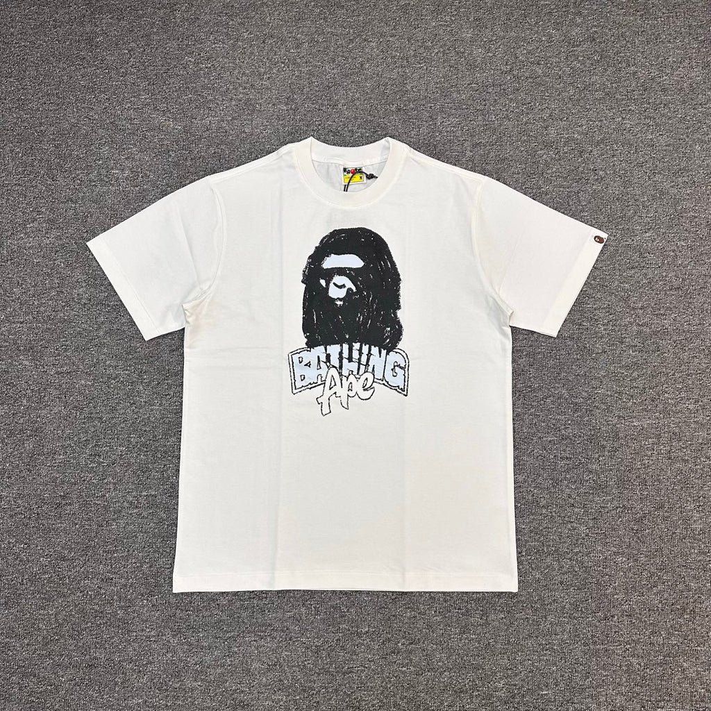 BAPE FW25 Hand-Drawn Graffiti Ape Head T-Shirt - White / Black
