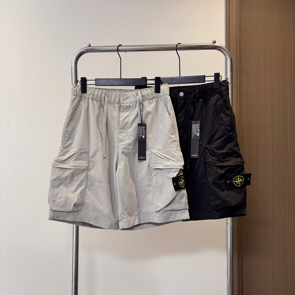Stone Island Technical Nylon Cargo Shorts with Large Bellows Pockets and Compass Badge
