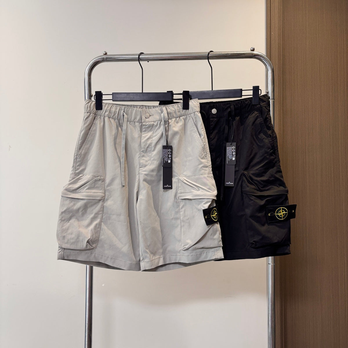 Stone Island Technical Nylon Cargo Shorts with Large Bellows Pockets and Compass Badge