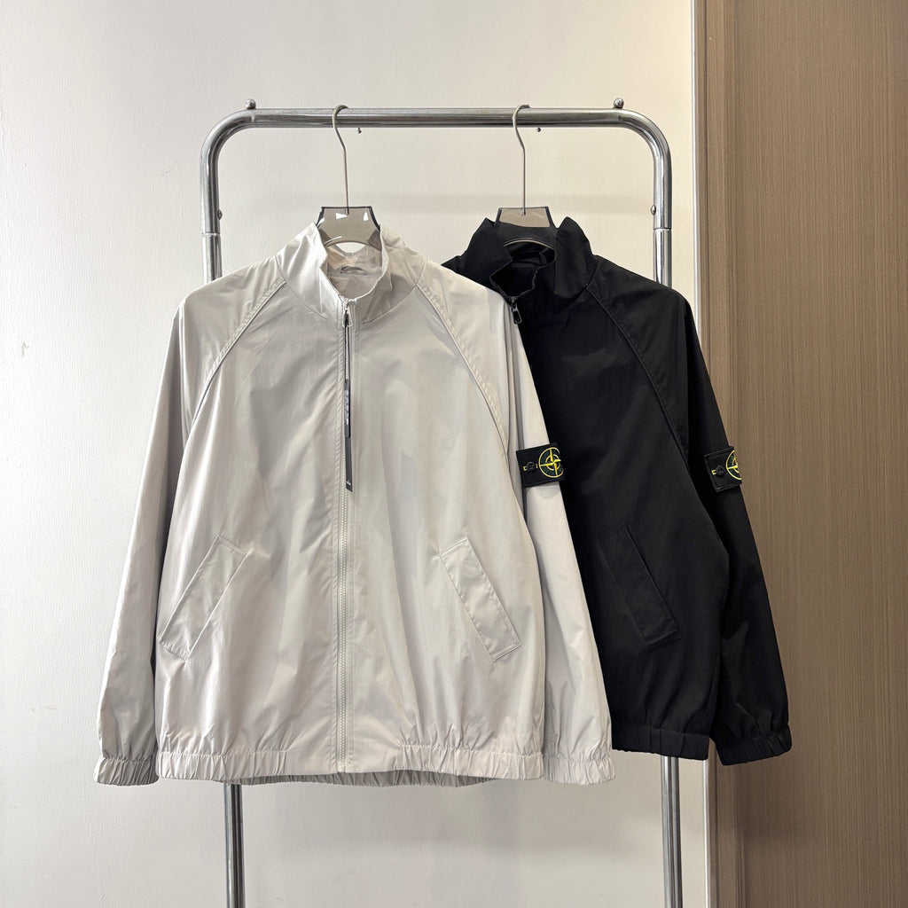 Stone Island Stand Collar Raglan Zip Jacket with Compass Badge