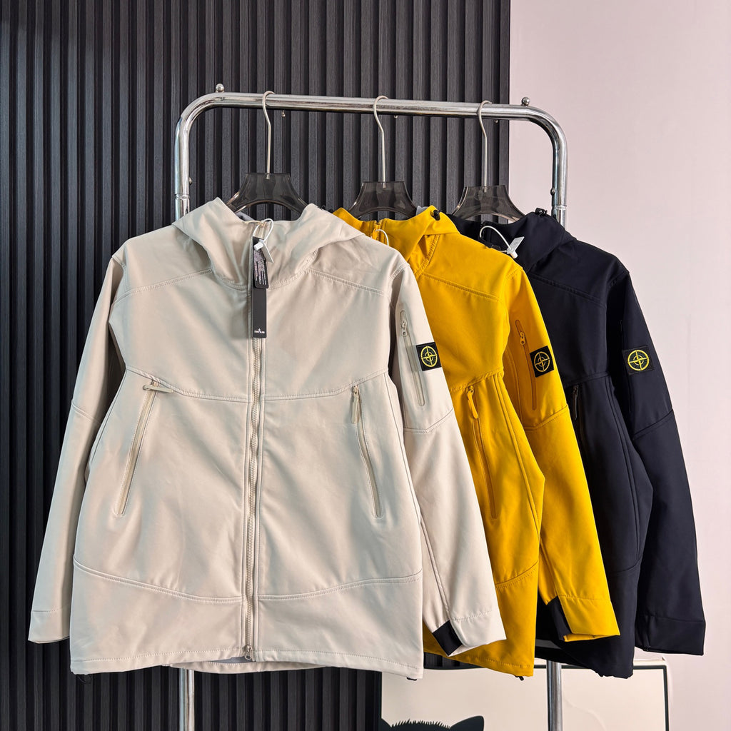 Stone Island Softshell Three-Protection Hooded Jacket with Compass Badge