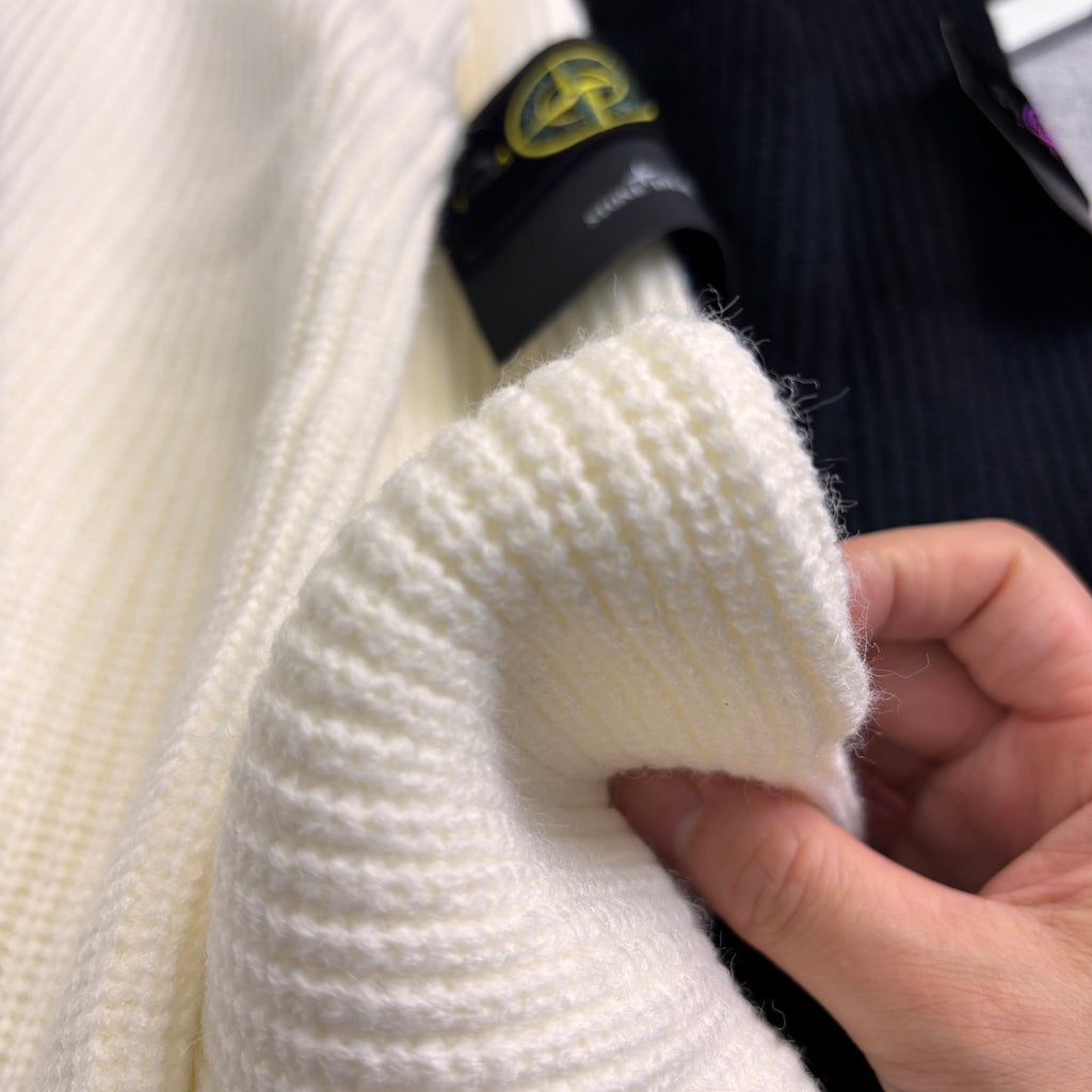 Stone Island Chunky-Rib Full-Zip Knit Cardigan with Compass Badge