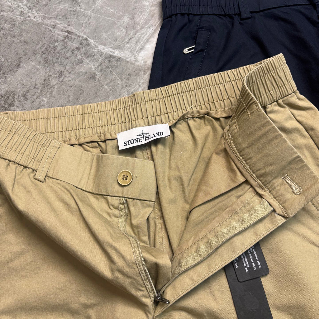 Stone Island Japanese-Style Chino Shorts with Twin Pleats and Compass Badge