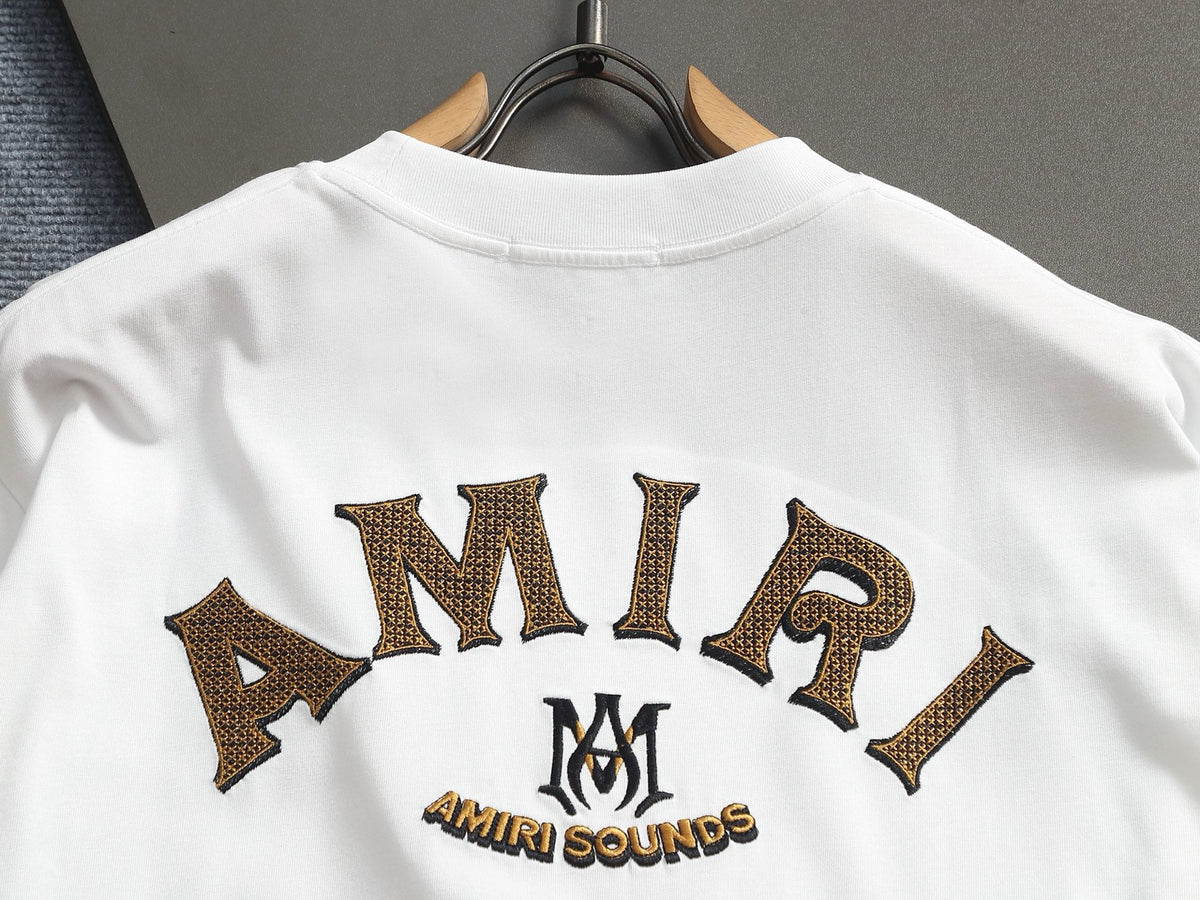 AMIRI Sounds Small Chest Logo Crew‑Neck Short‑Sleeve T‑Shirt