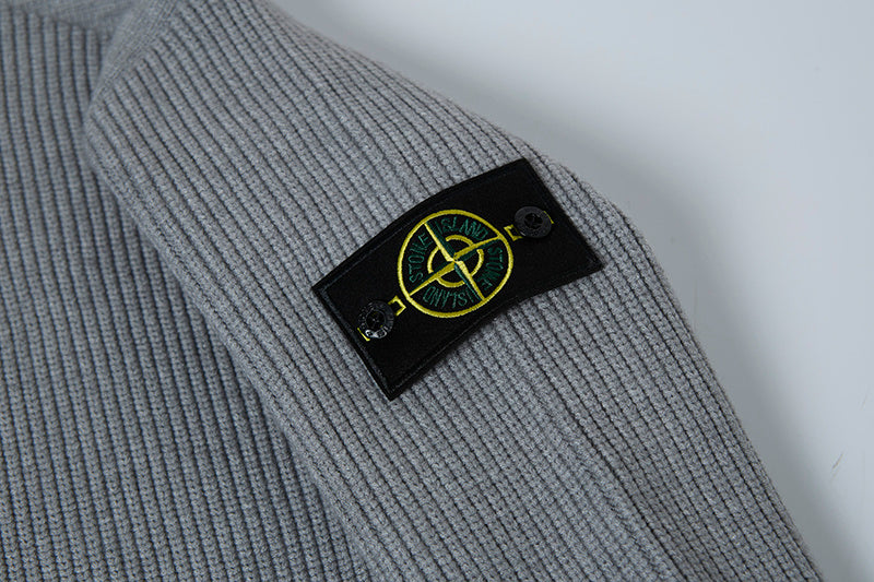 Stone Island Full-Zip Turtleneck Chunky Rib Knit Jacket