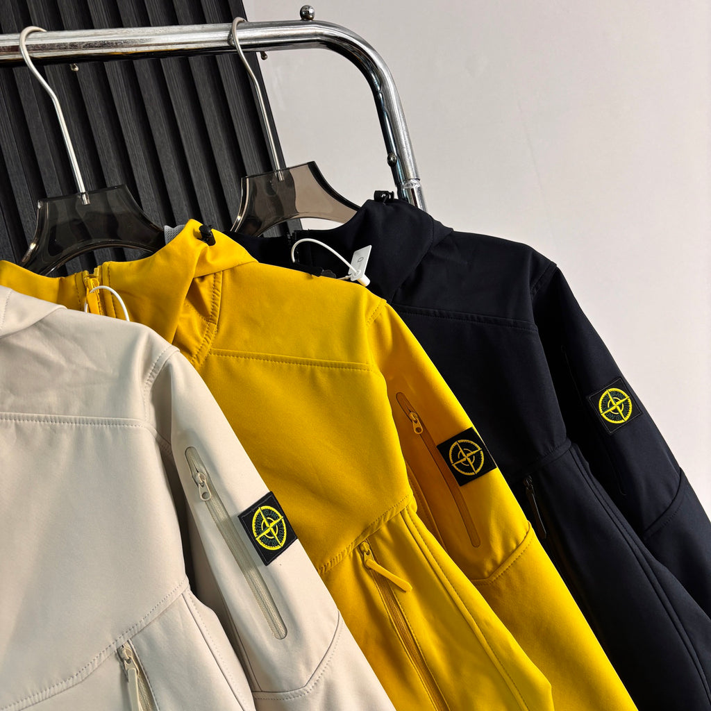 Stone Island Softshell Three-Protection Hooded Jacket with Compass Badge