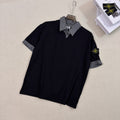 Stone Island Faux Two-Piece Short Sleeve Top with Gingham Collar