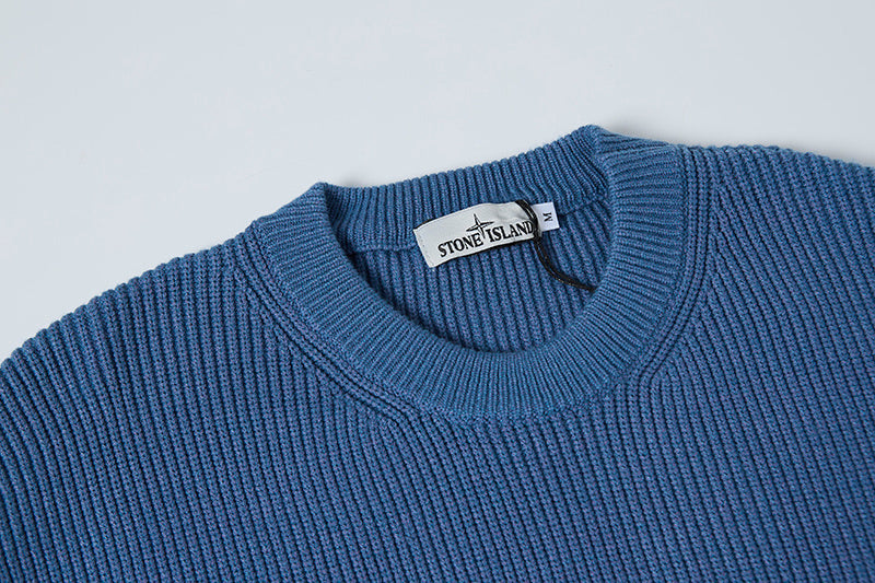 Stone Island Compass Badge Chunky Ribbed Crew Neck Knit Sweater - 5 Colors