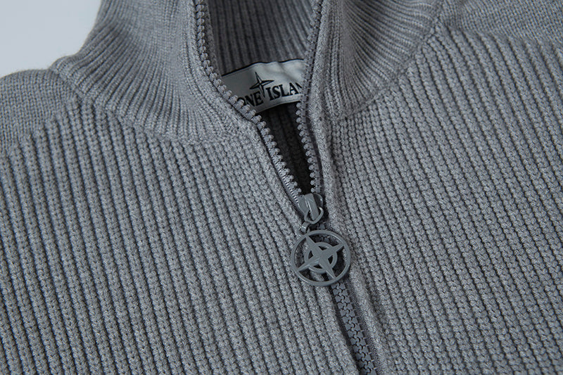 Stone Island Full-Zip Turtleneck Chunky Rib Knit Jacket