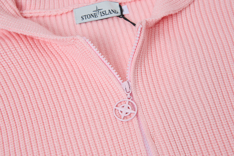 Stone Island Full-Zip Knit Hoodie Chunky Rib - Pink / Gray / Blue / Black / White