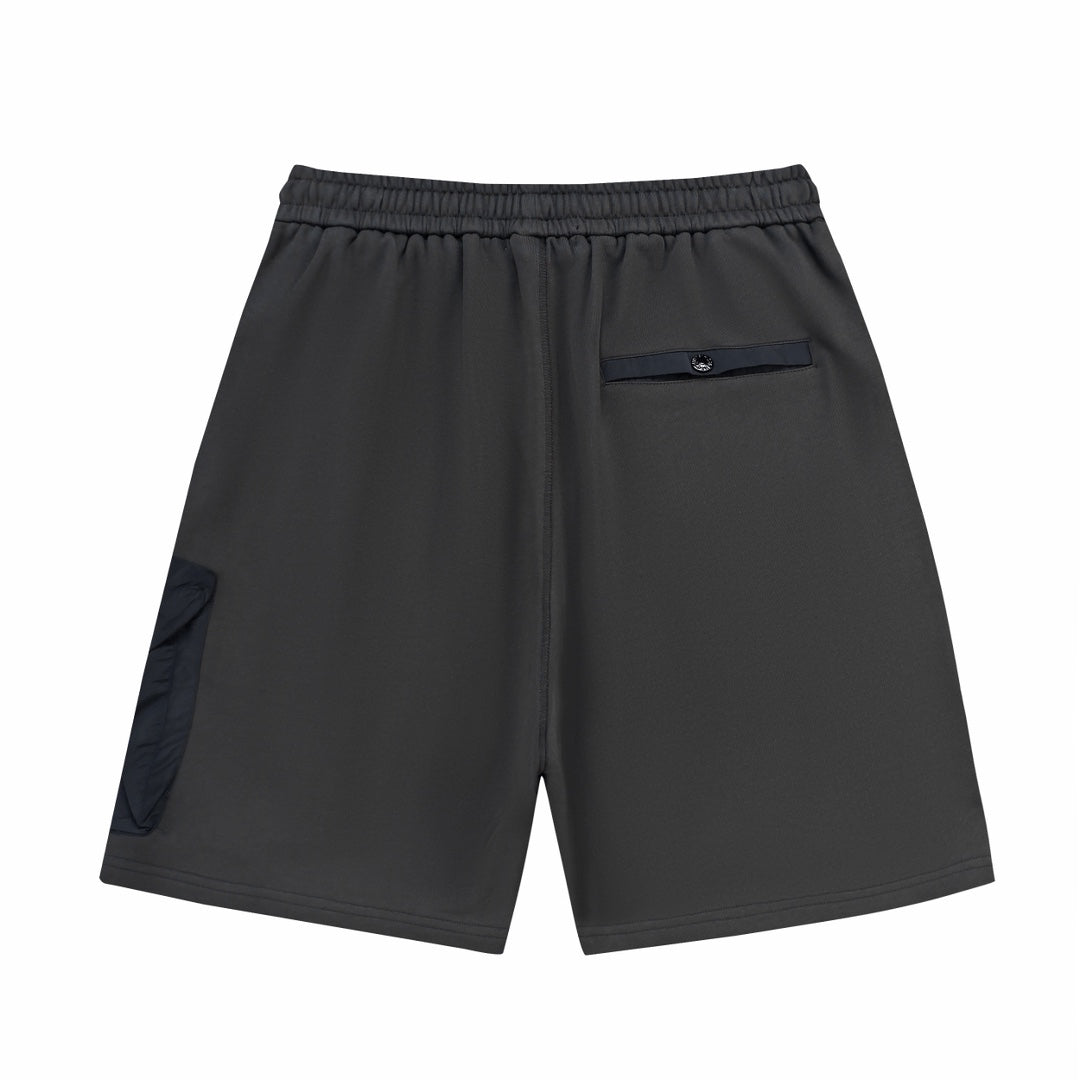 Stone Island Cotton Fleece Cargo Shorts with Nylon Cargo Pocket and Yellow-Green Compass Badge