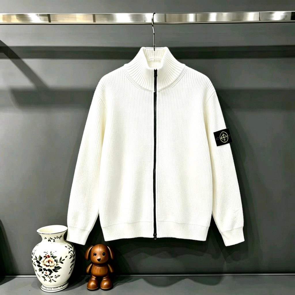 Stone Island Full-Zip Mock Neck Fine Rib Knit Jacket