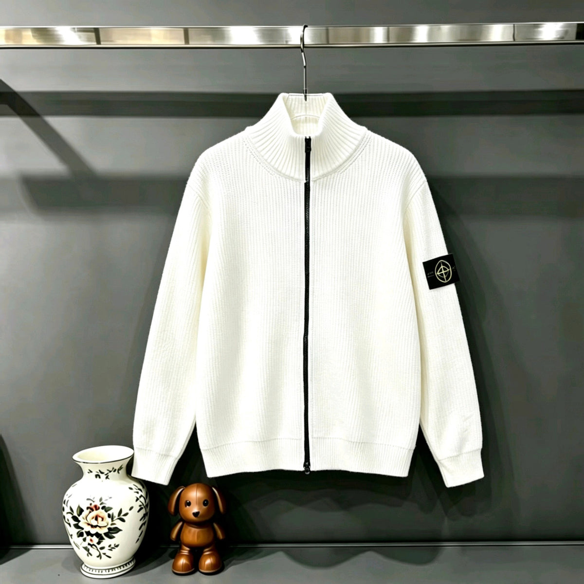 Stone Island Full-Zip Mock Neck Fine Rib Knit Jacket