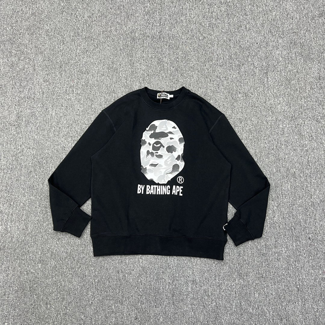 BAPE 11th Anniversary Ink Wash Camo Ape Head "By Bathing Ape" Crewneck Sweatshirt - Gray / Black