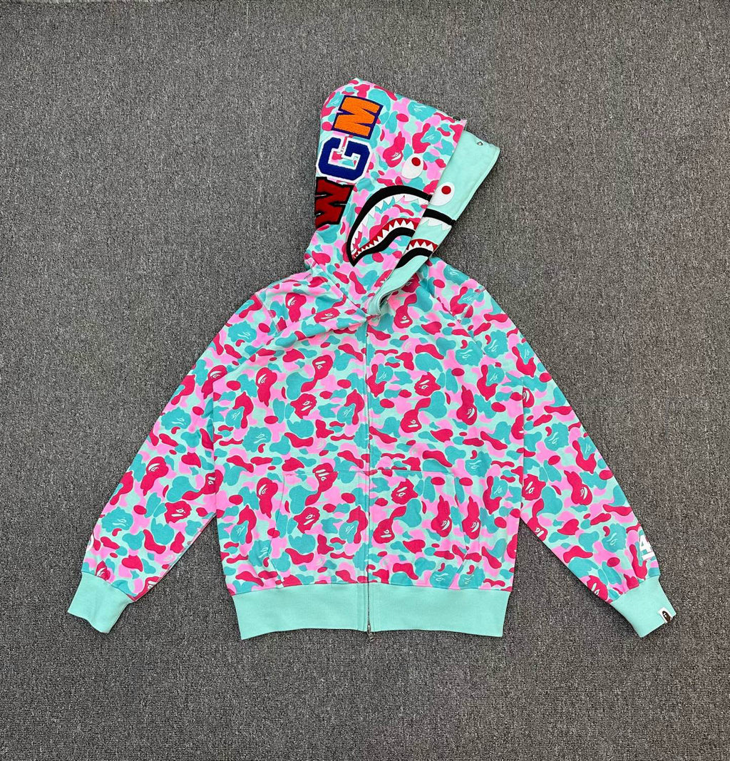 BAPE Miami 4th Anniversary WGM Shark Full-Zip Double Hood Hoodie — Miami ABC Camo
