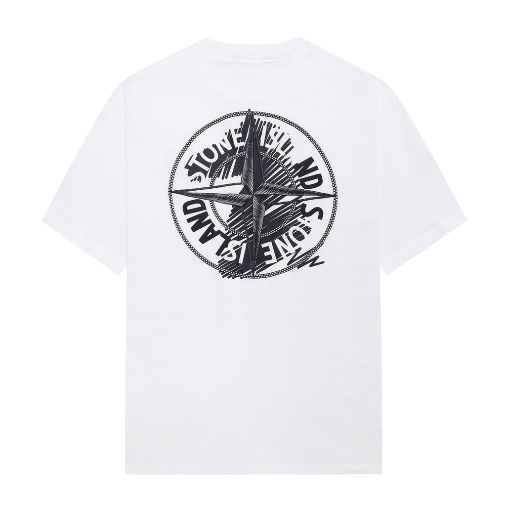 Stone Island Left Chest Horseshoe Compass Badge Print Crew Neck T-Shirt