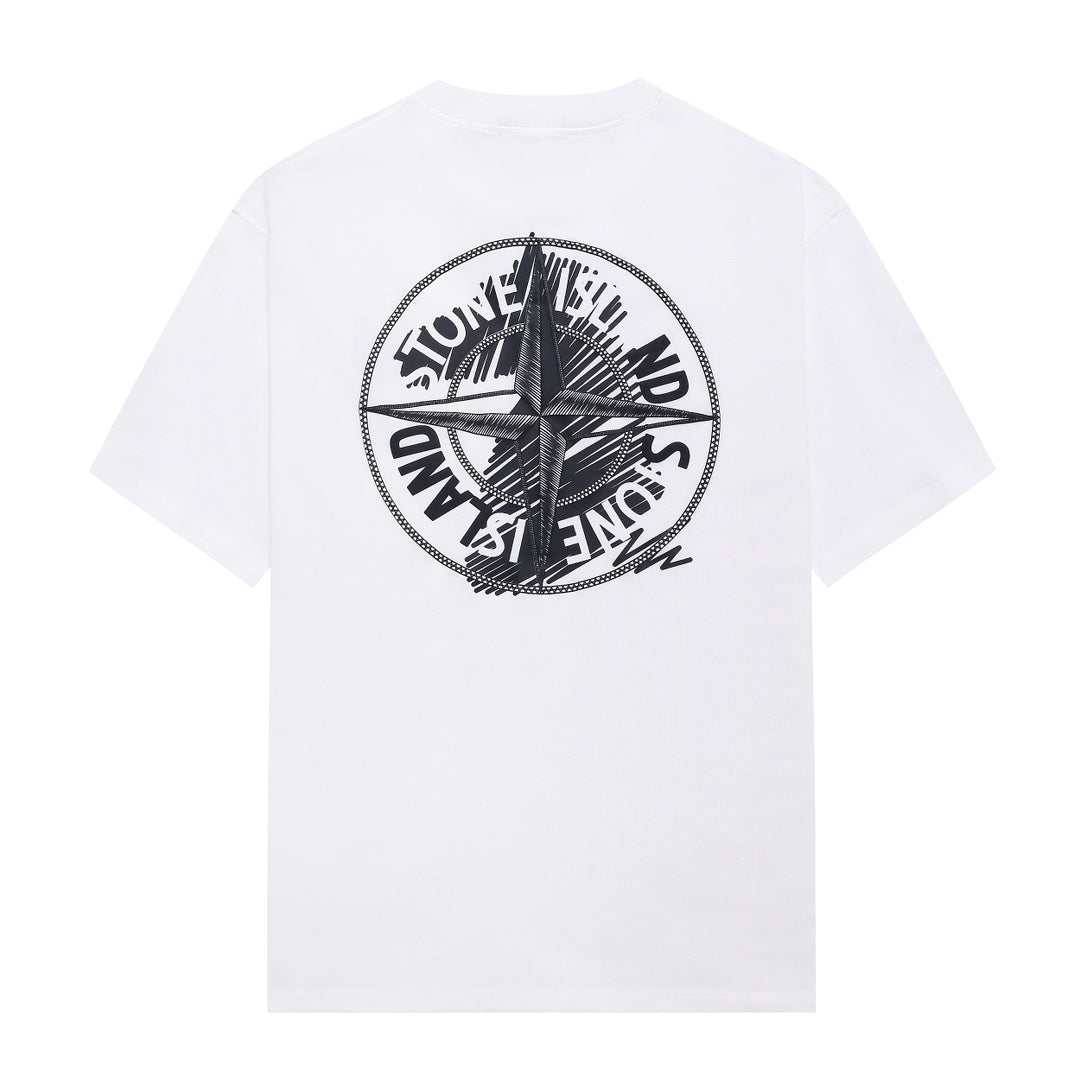 Stone Island Left Chest Horseshoe Compass Badge Print Crew Neck T-Shirt