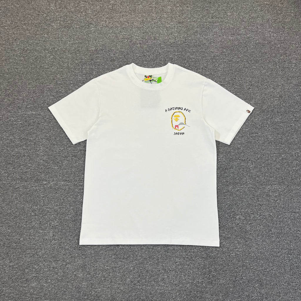 BAPE Souvenir Yokosuka Samurai Ape Head Puff Print Tee Oversized Unisex T-Shirt — Front Left Chest + Full Back
