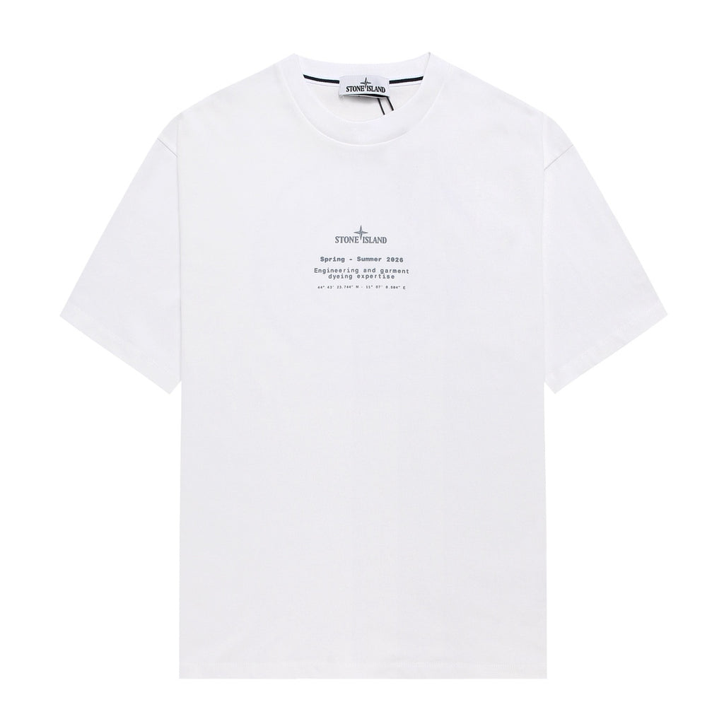 Stone Island Spring-Summer 2026 Engineering and Garment Dyeing Text Print Crew Neck T-Shirt