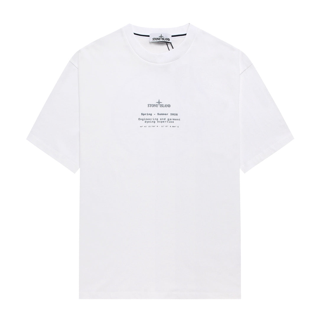 Stone Island Spring-Summer 2026 Engineering and Garment Dyeing Text Print Crew Neck T-Shirt