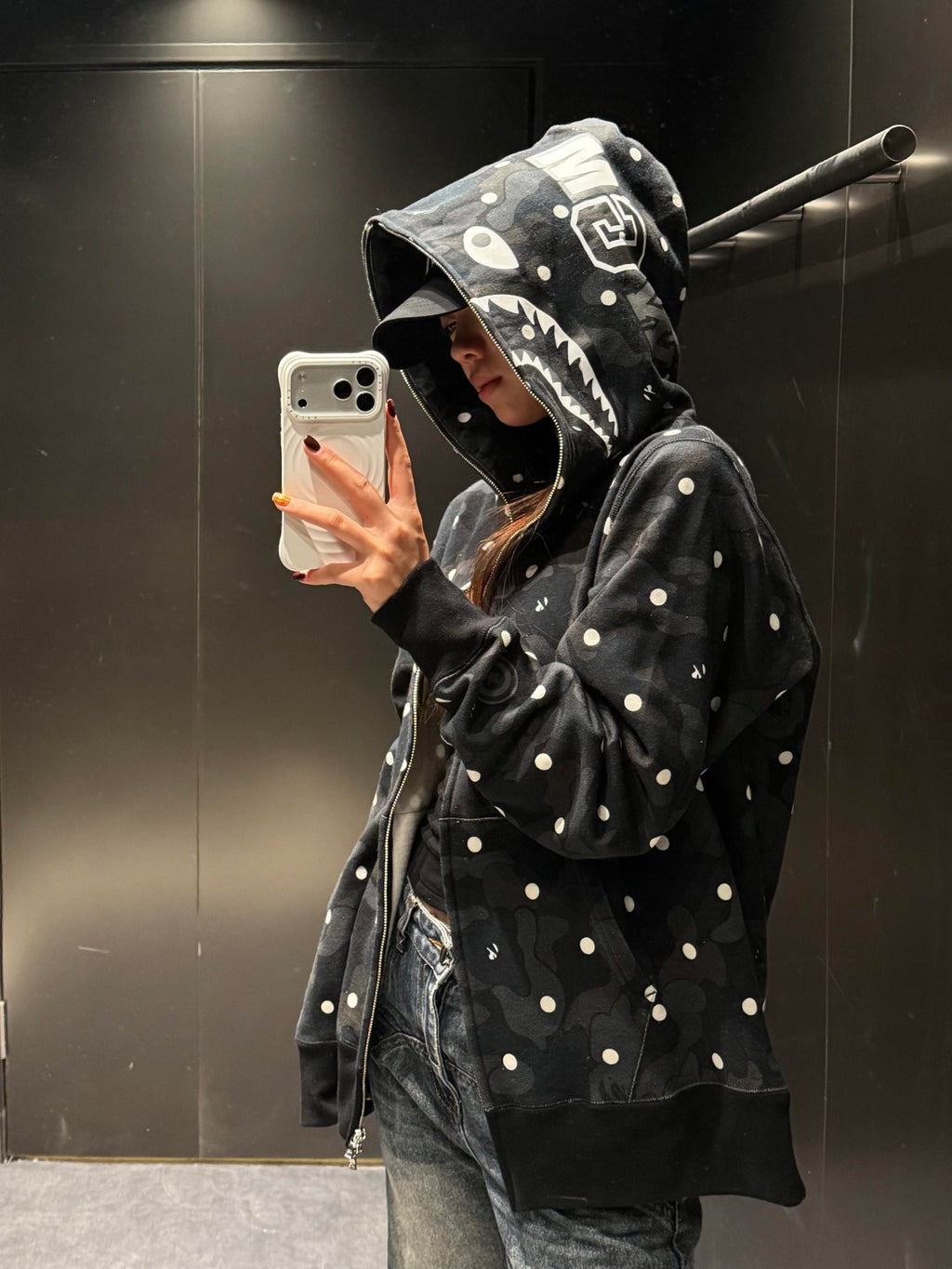 BAPE FW25 Shark Full-Zip Hoodie — Camo Polka Dot