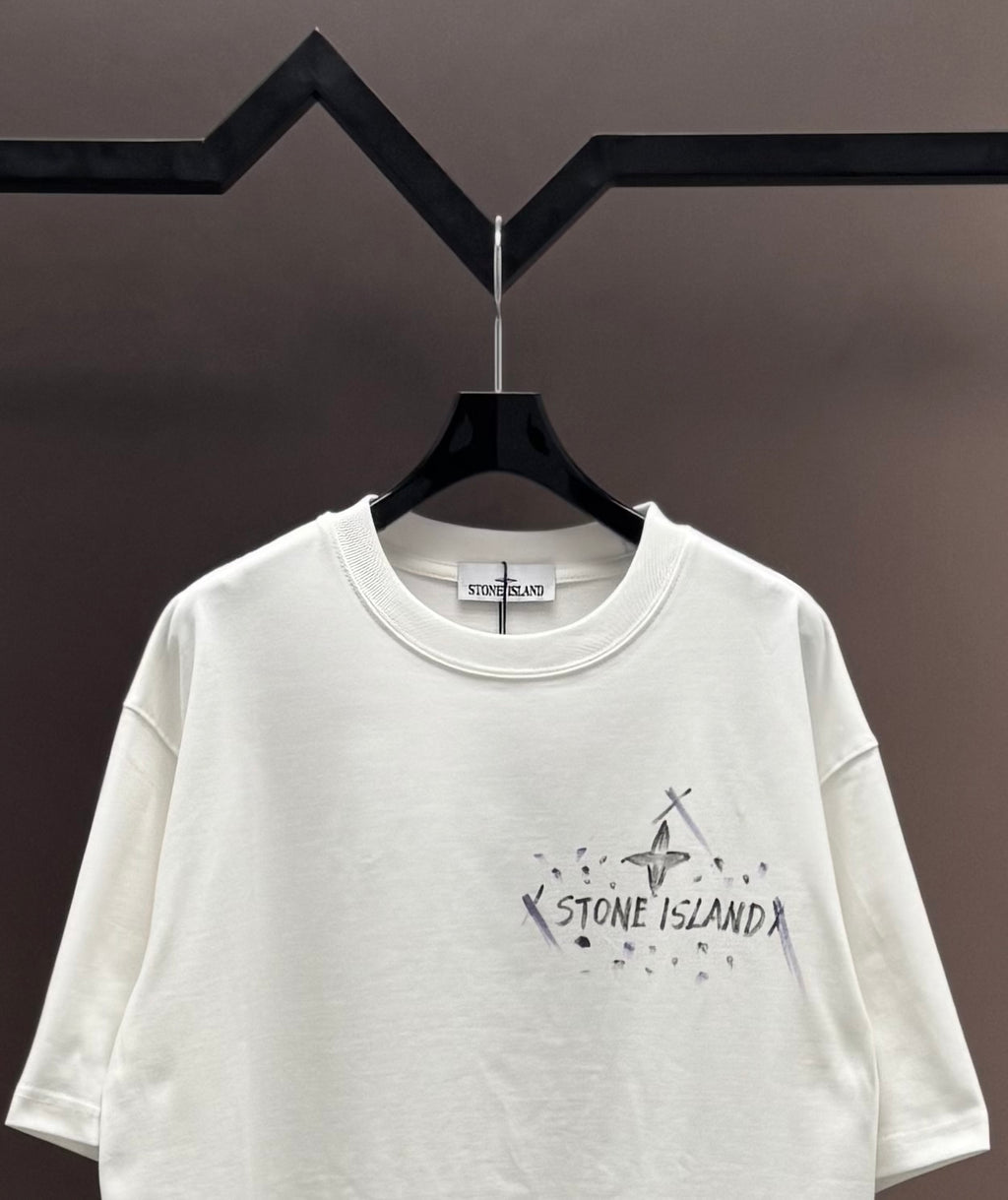 Stone Island Hand-Painted Graffiti T-Shirt with Compass Rose Back Print