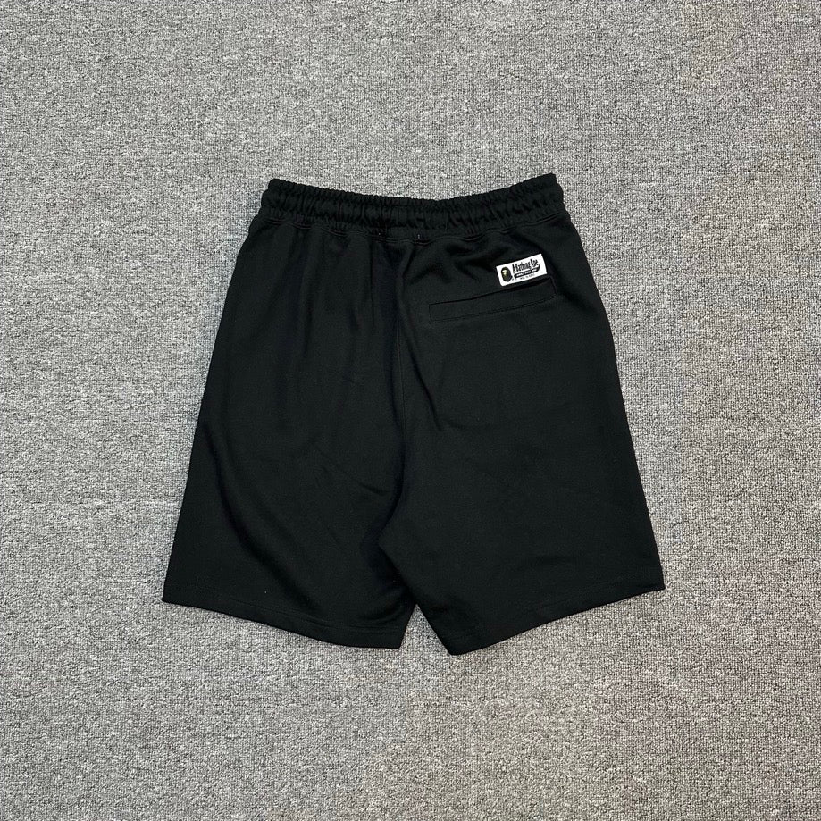A Bathing Ape SS25 Gold Ape Head Woven Patch Shorts - Black