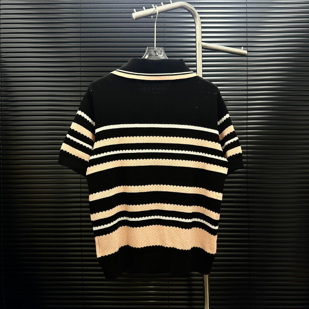 AMIRI Striped Knit Short‑Sleeve Polo Shirt