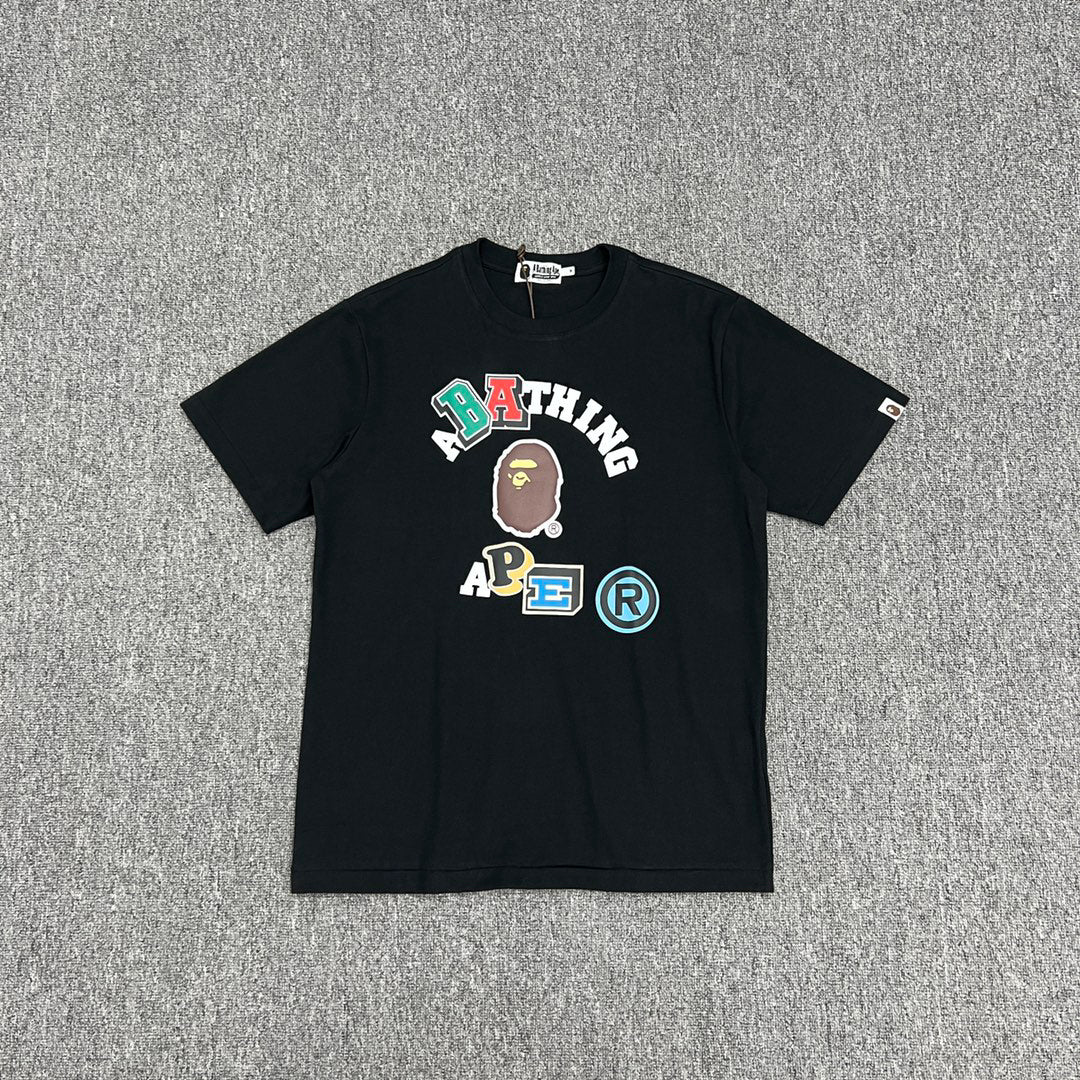 BAPE Multi-Colour Collegiate Patchwork Letter Ape Head Logo Tee Oversized Unisex T-Shirt