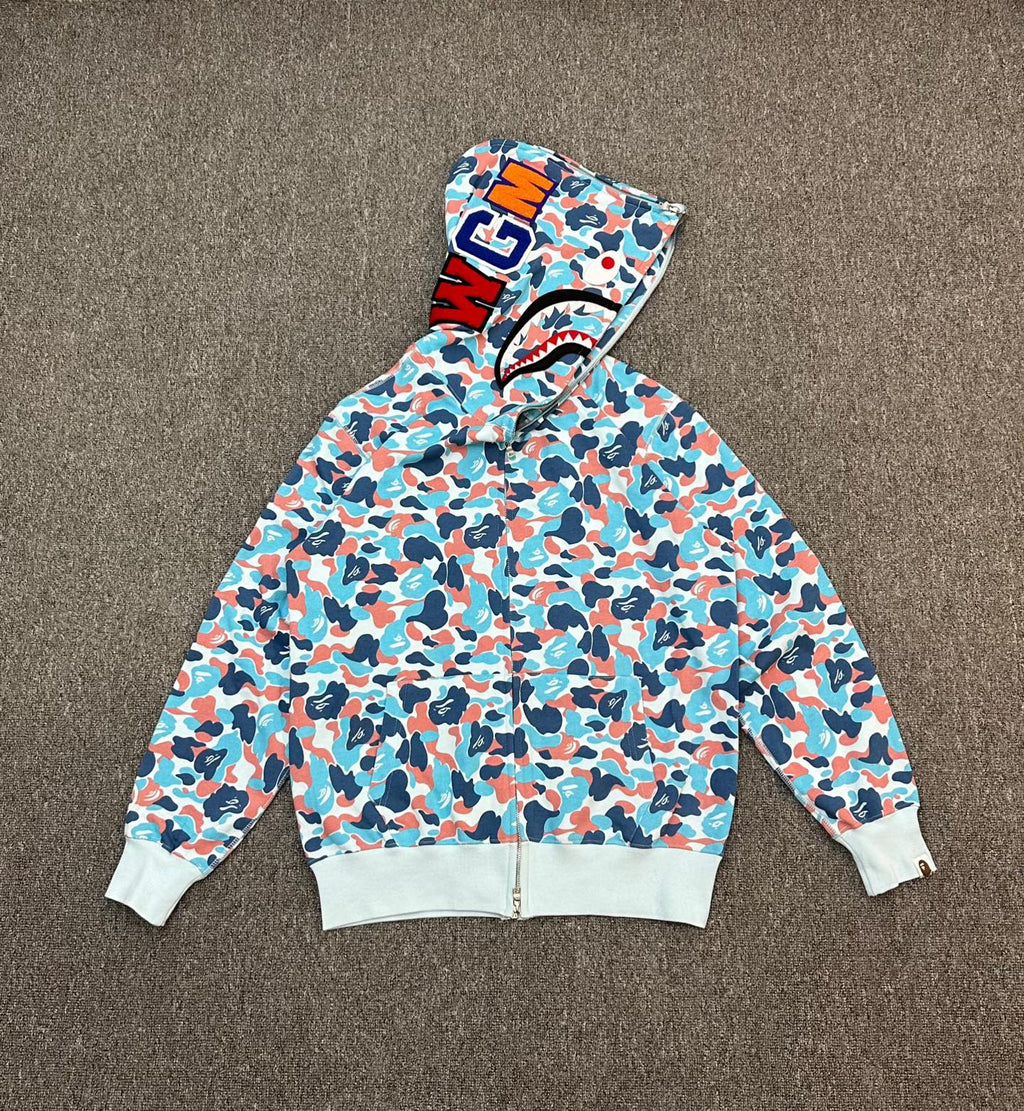 BAPE PA Series Coral Blue ABC Camo Shark Full-Zip Hoodie - Hangzhou City Limited