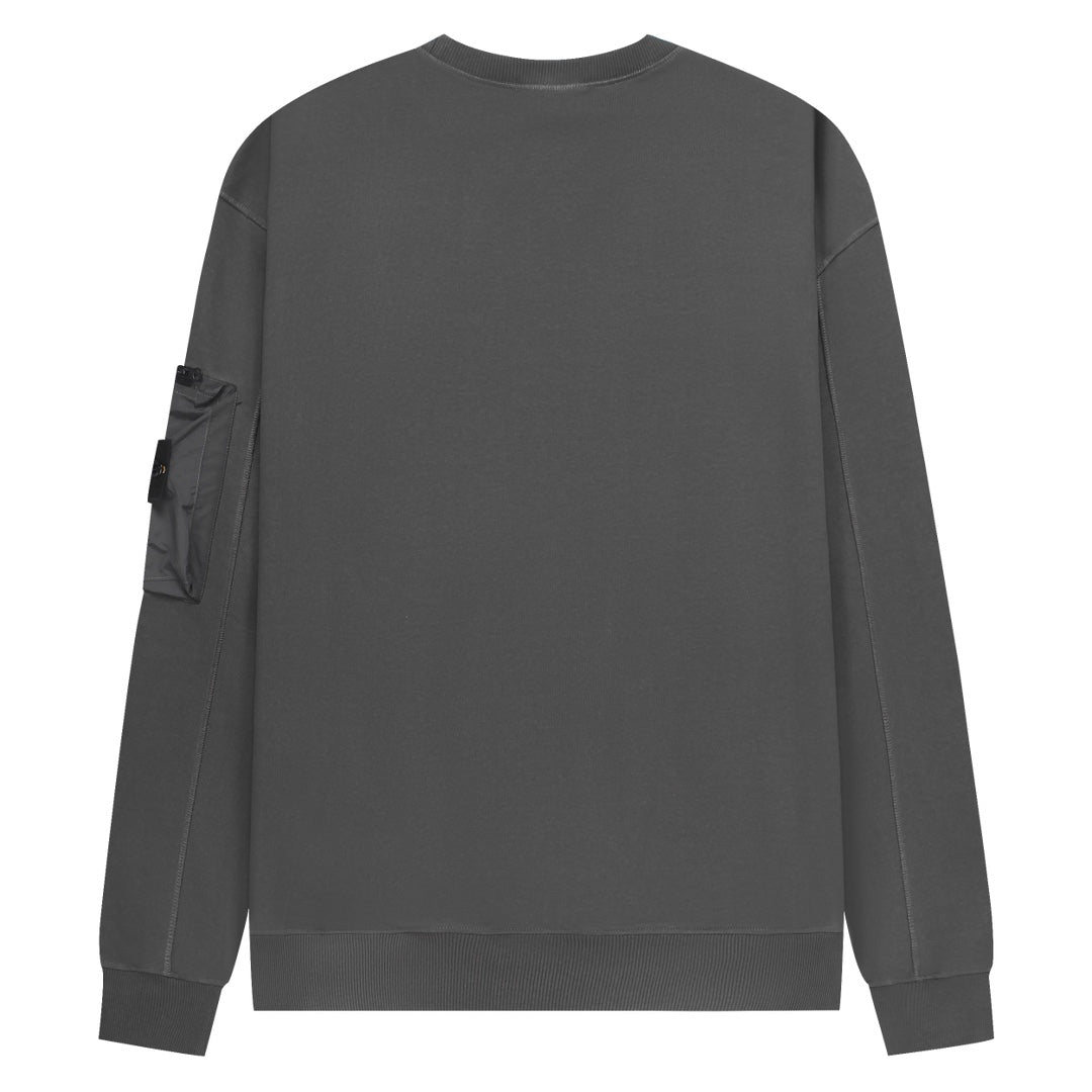 Stone Island Cotton Crew Neck Sweatshirt with Left Chest Name Patch and Right Sleeve Compass Badge Pocket