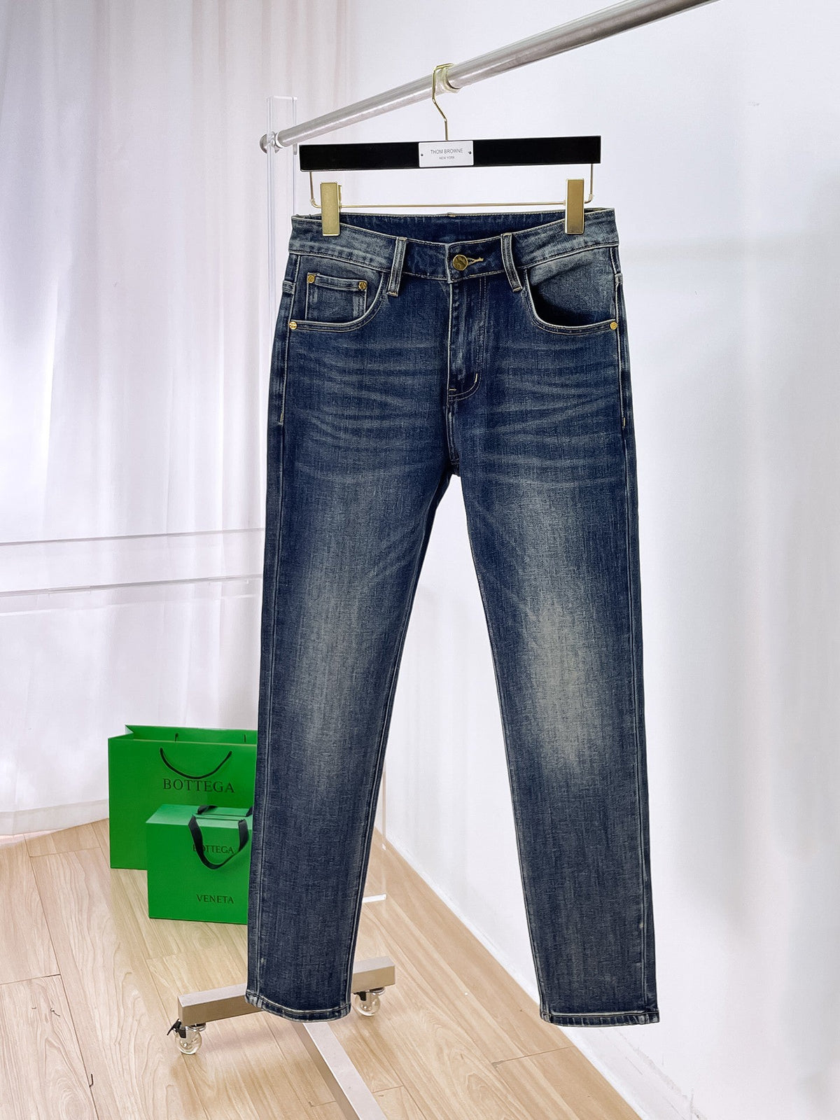 Ralph Lauren Men's Vintage Washed Slim Straight Denim Jeans With Gold‑Tone Hardware