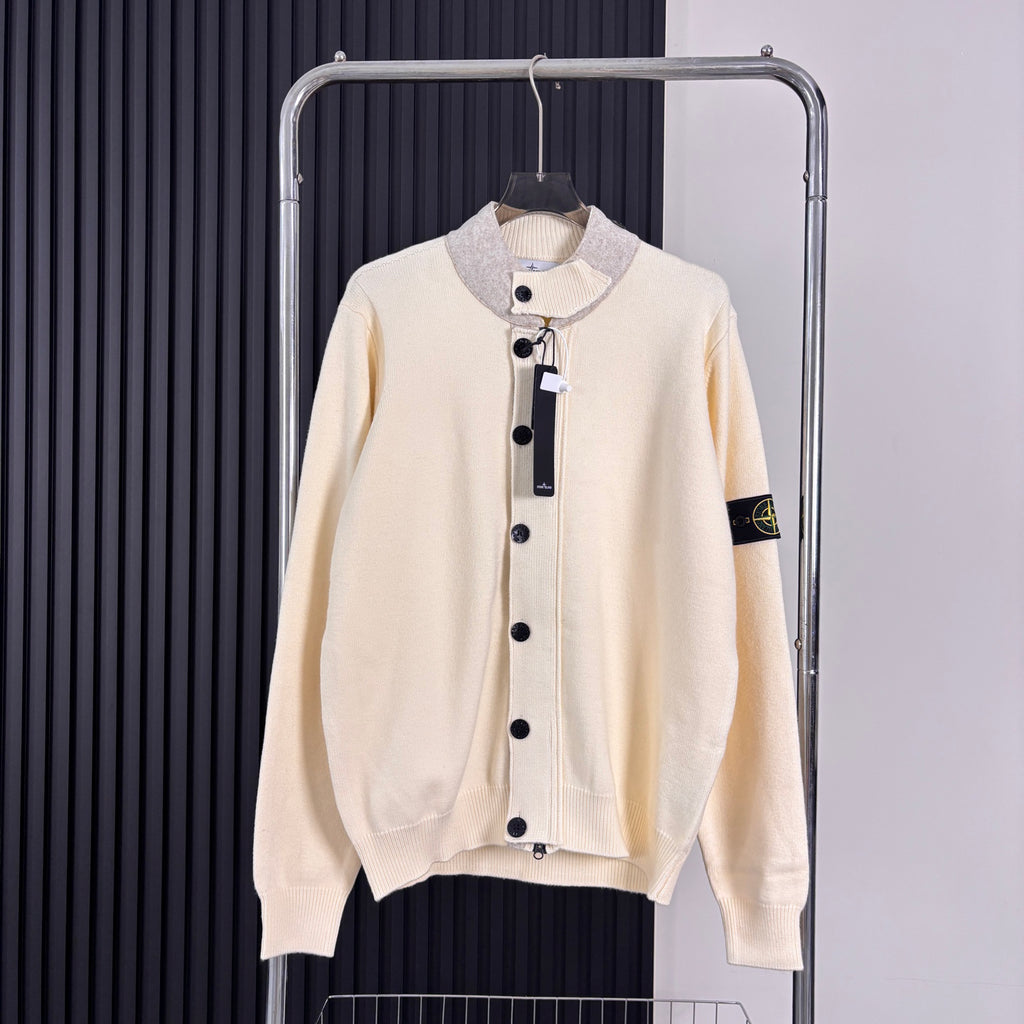 Stone Island Button-Front Knit Cardigan with Compass Badge