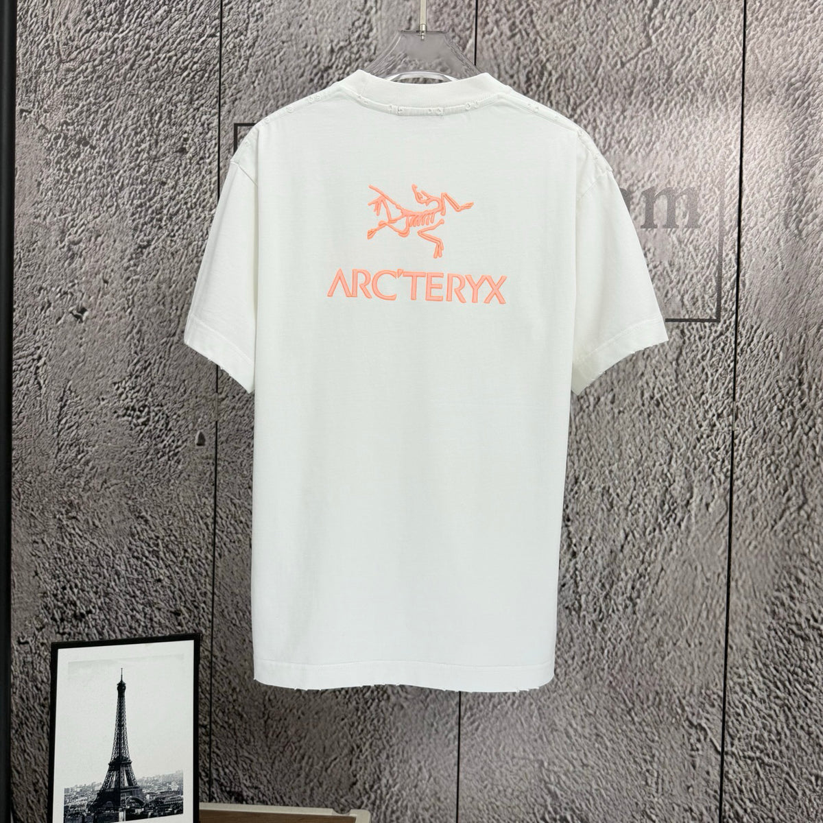 2026 Spring Summer Arc'teryx Washed Distressed T‑Shirt | Flocking Heat‑Press Chest Logo Unisex Tee