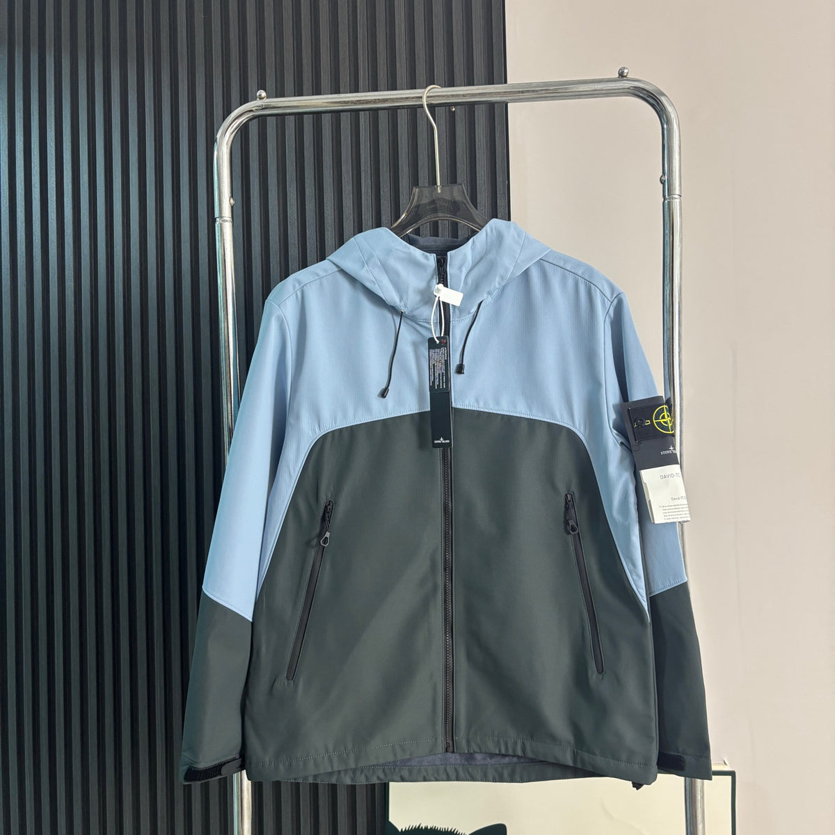 Stone Island Two-Tone Colour-Block Softshell Hooded Jacket with Compass Badge