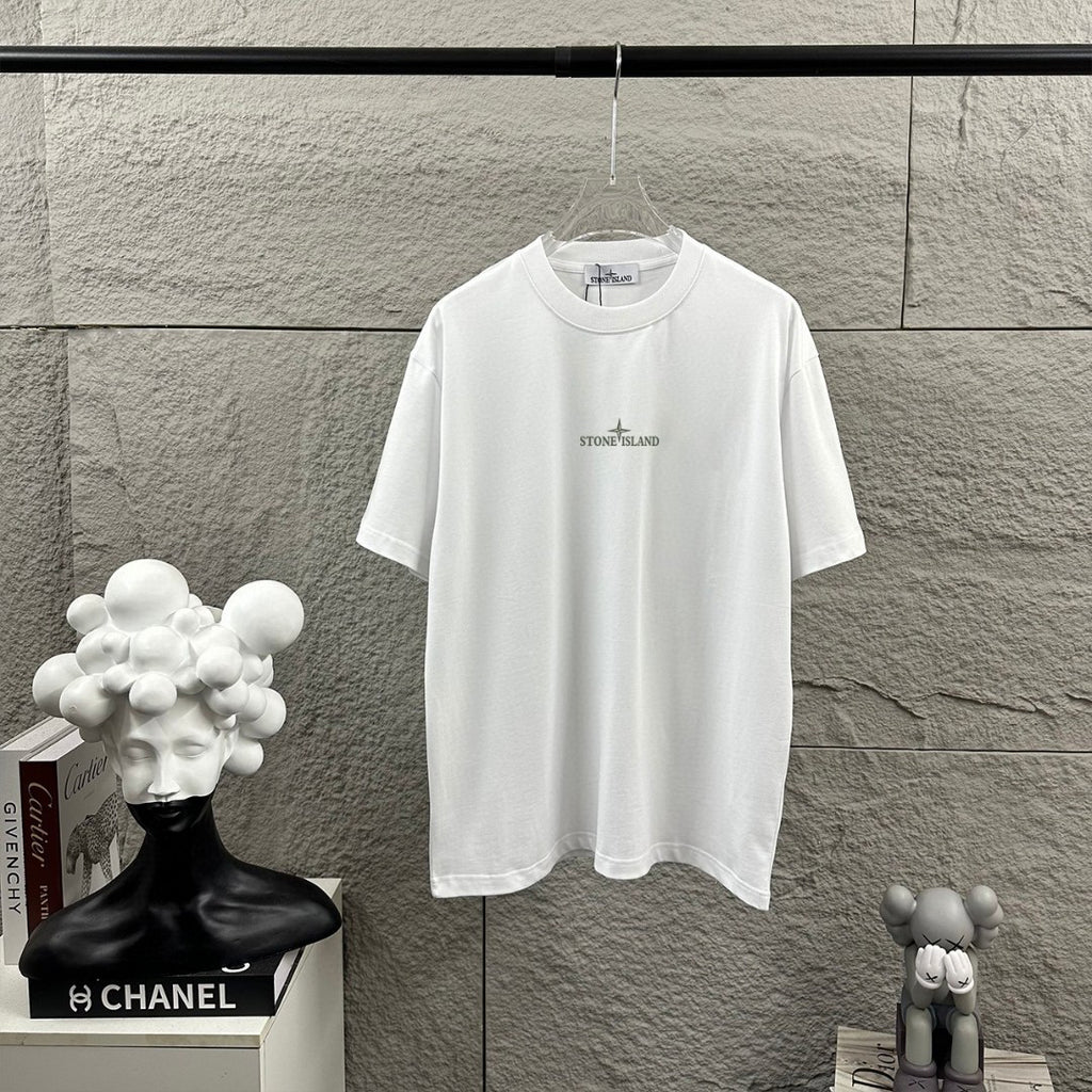 Stone Island Spring–Summer 2026 Dual-Technique T-Shirt - Silicone Compass Star Logo at Chest, Heat-Transfer Back Print