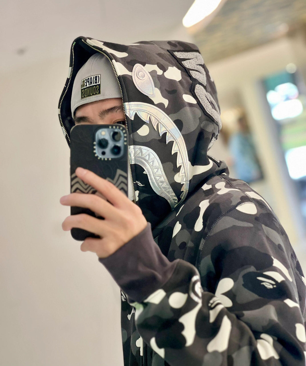 BAPE City Camo Glow + Holographic Shark Full-Zip Hoodie - Gray / Black