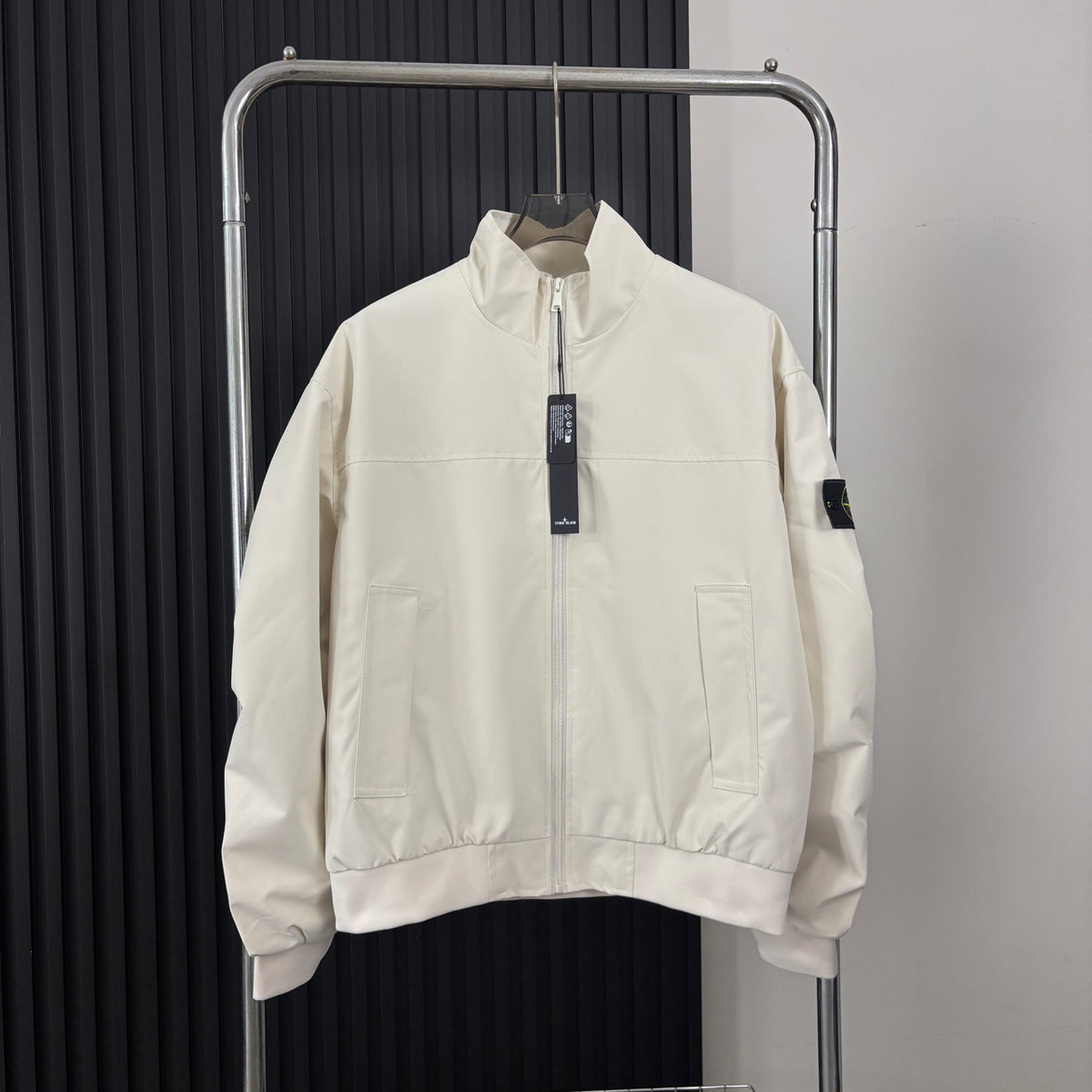 Stone Island Stand Collar Oversized Jacket with Large Patch Pockets and Compass Badge