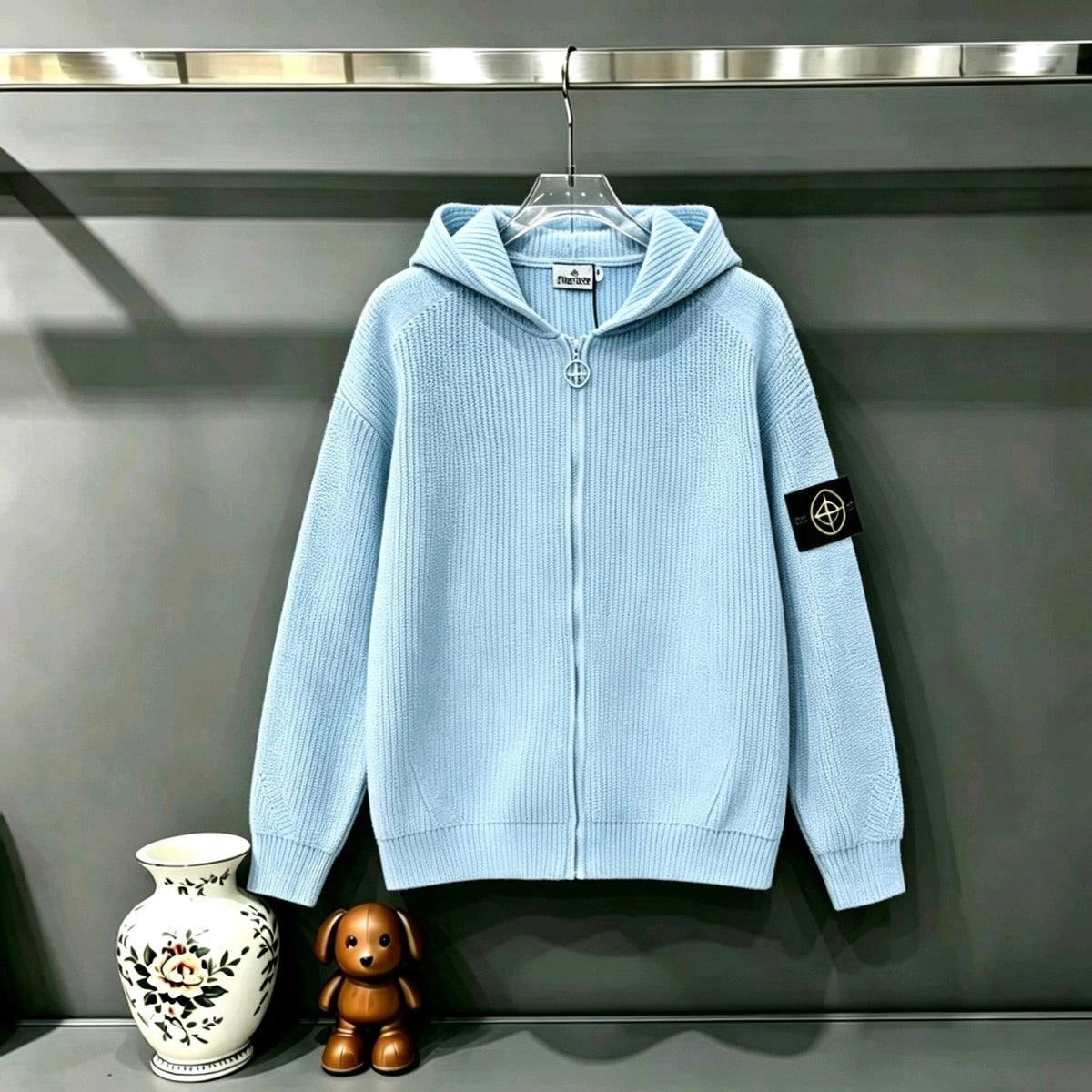 Stone Island Full-Zip Knit Hoodie Chunky Rib - Pink / Gray / Blue / Black / White
