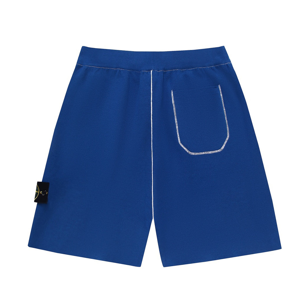 Stone Island Technical Fabric Shorts with Bilateral Front Patch Pockets Contrast Topstitching and Compass Badge