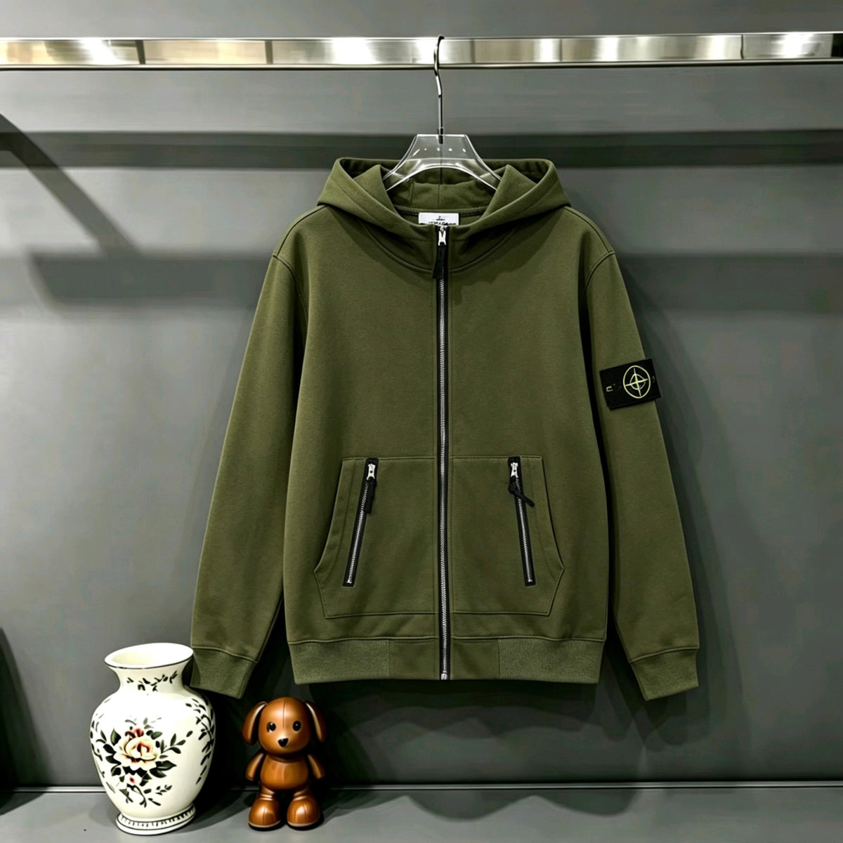 Stone Island Compass Badge Triple-Zip Full-Zip Hoodie Sweatshirt
