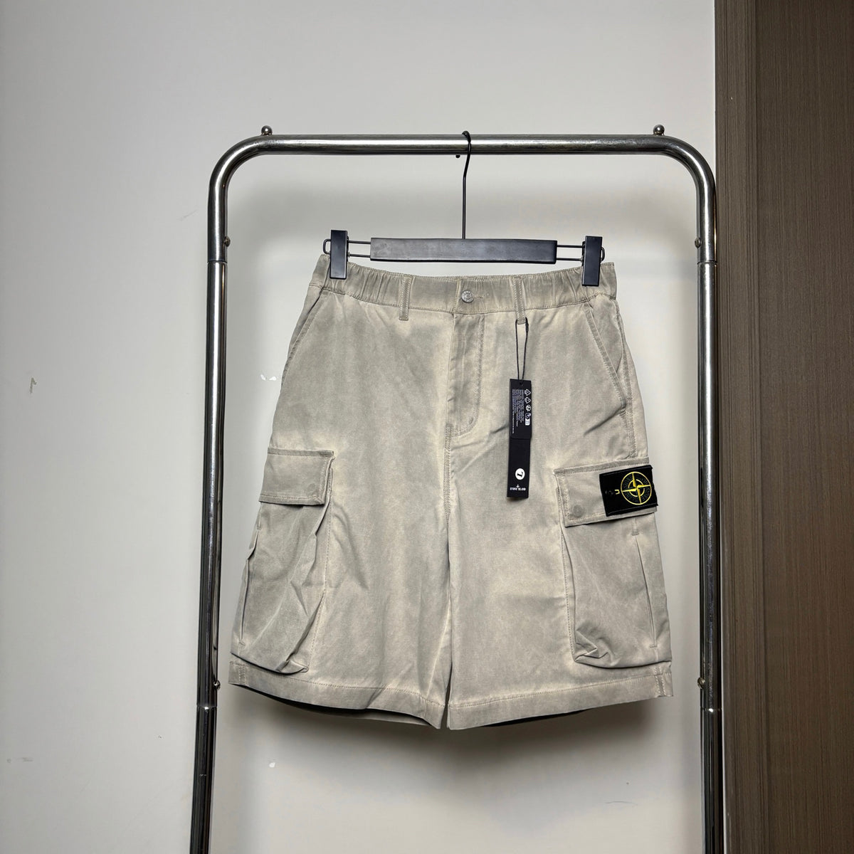 Stone Island Washed Lustrous Cargo Shorts with Double Flap Pockets and Compass Badge