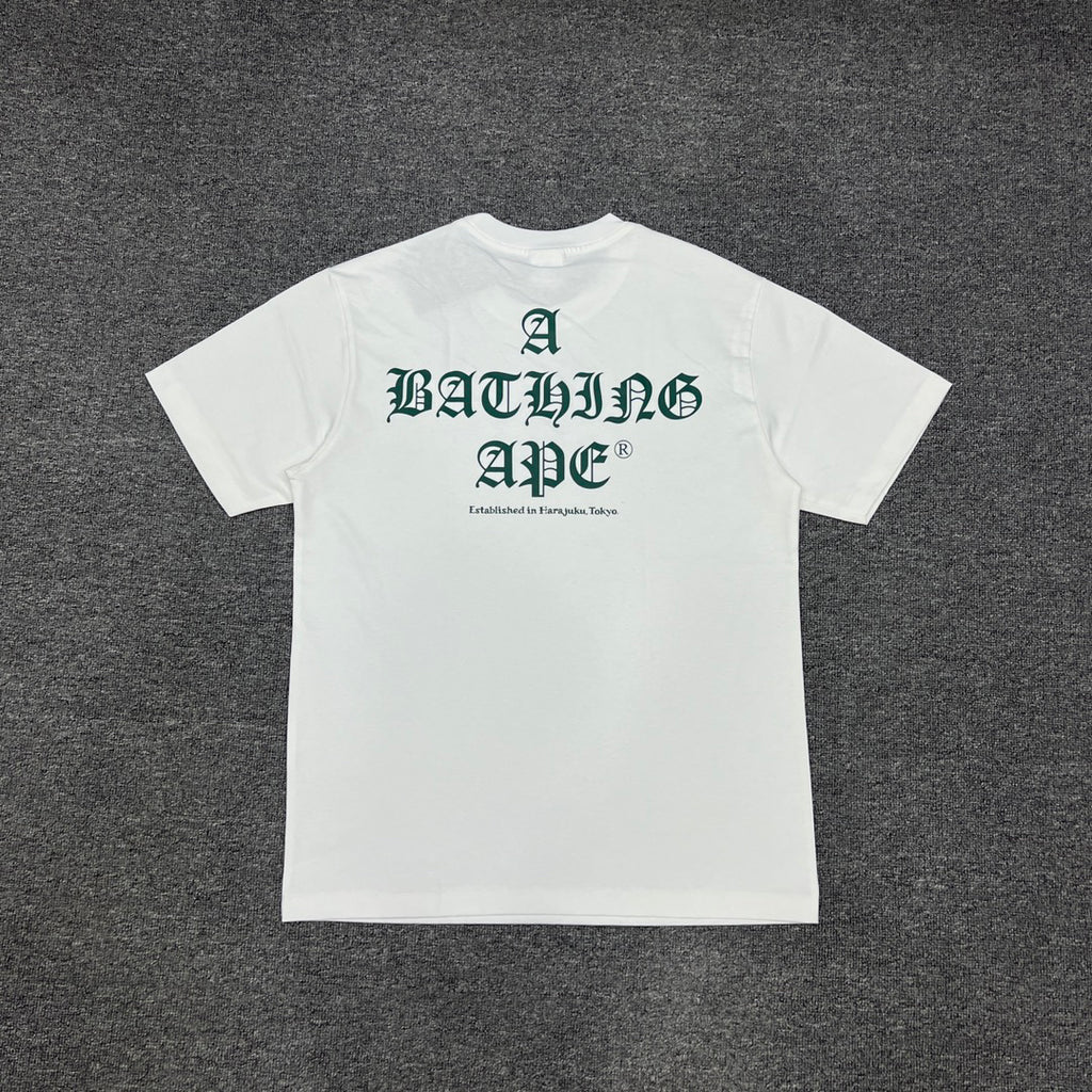 BAPE World Gone Mad Old English Blackletter Ape Head Small-Print Tee Oversized Unisex T-Shirt