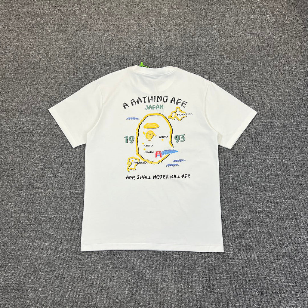 BAPE Souvenir Yokosuka Samurai Ape Head Puff Print Tee Oversized Unisex T-Shirt — Front Left Chest + Full Back