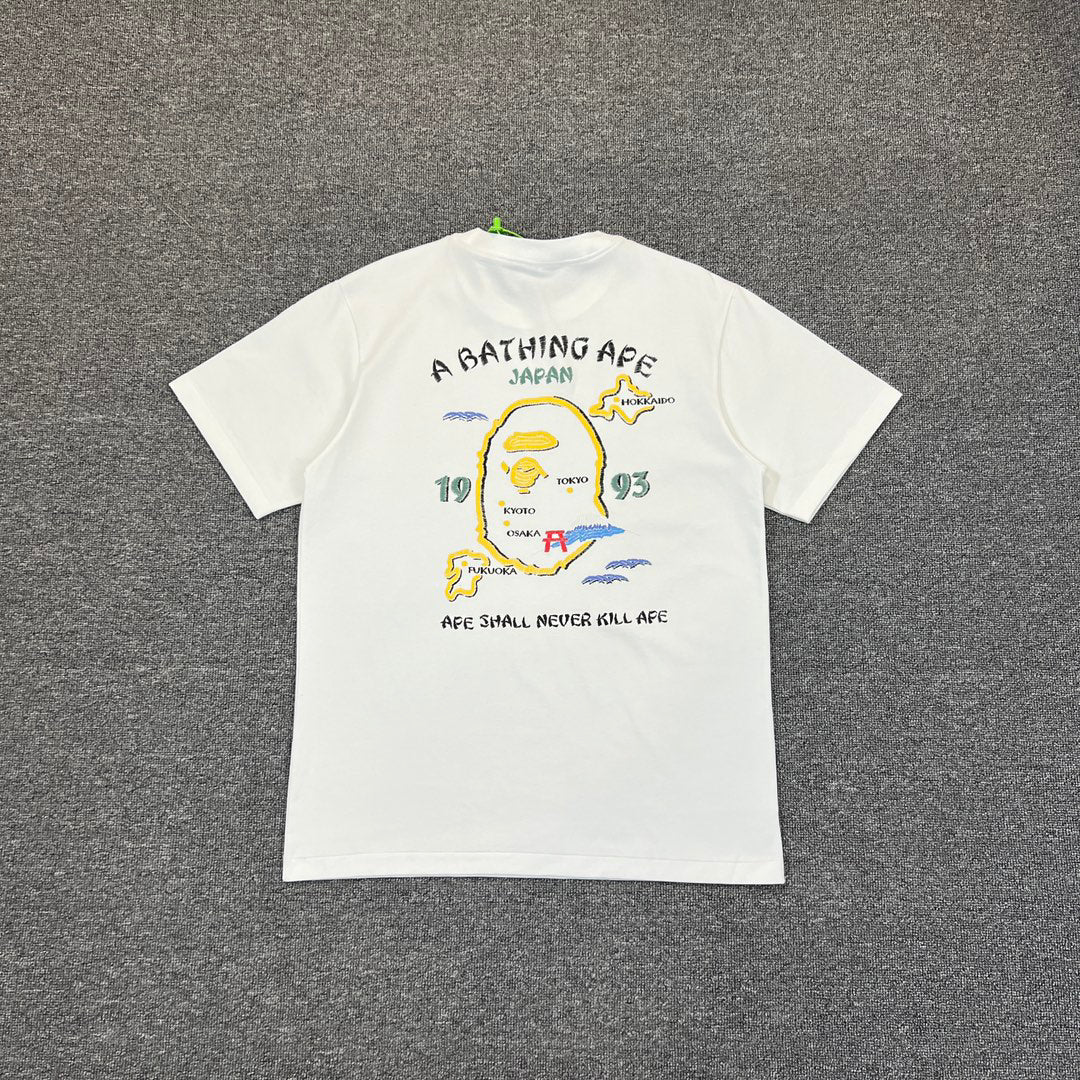 BAPE Souvenir Yokosuka Samurai Ape Head Puff Print Tee Oversized Unisex T-Shirt — Front Left Chest + Full Back