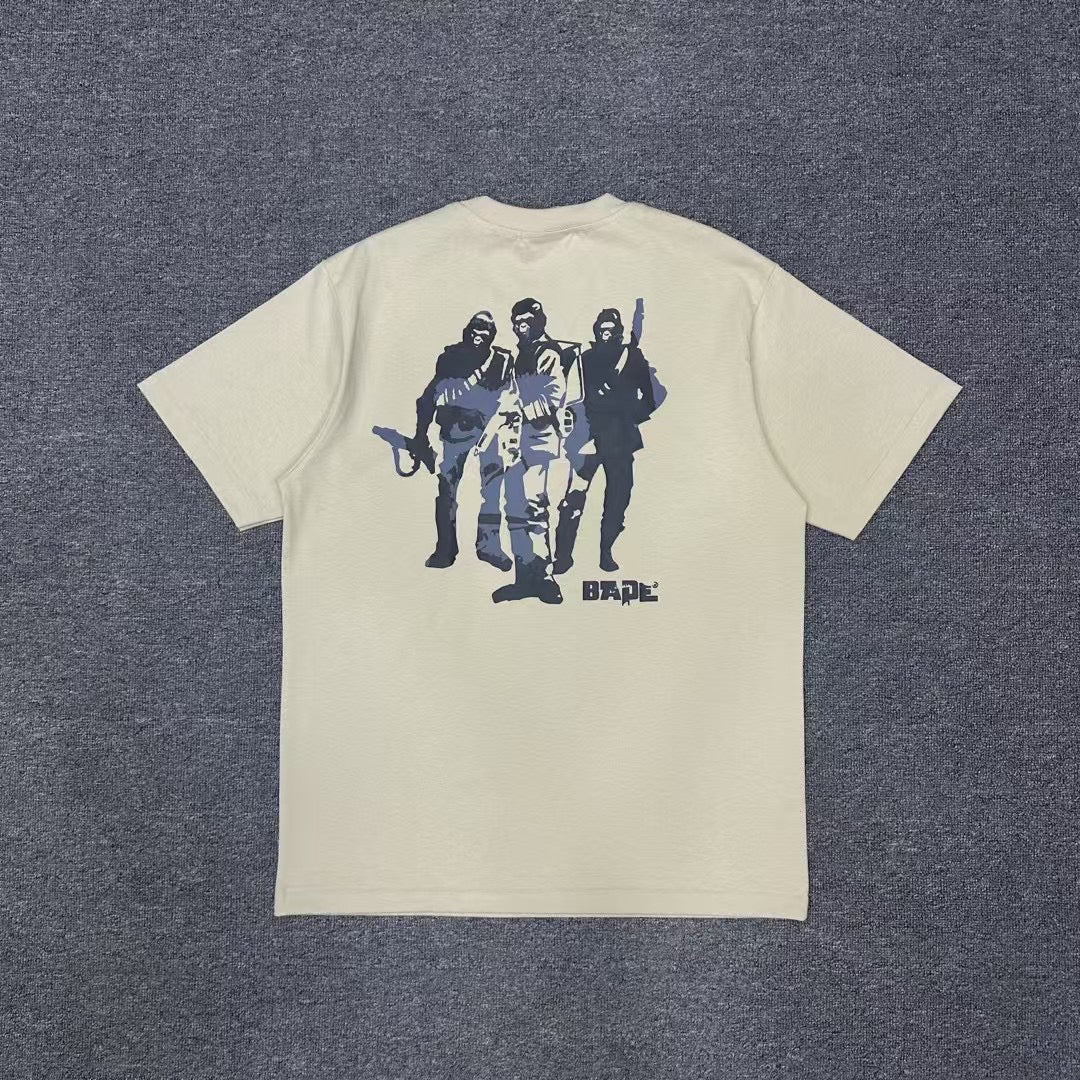 BAPE SS25 Ape Head Interlocking Distressed Block Logo & Neon Green Army Squad Back Print Oversized Heavyweight Unisex T-Shirt