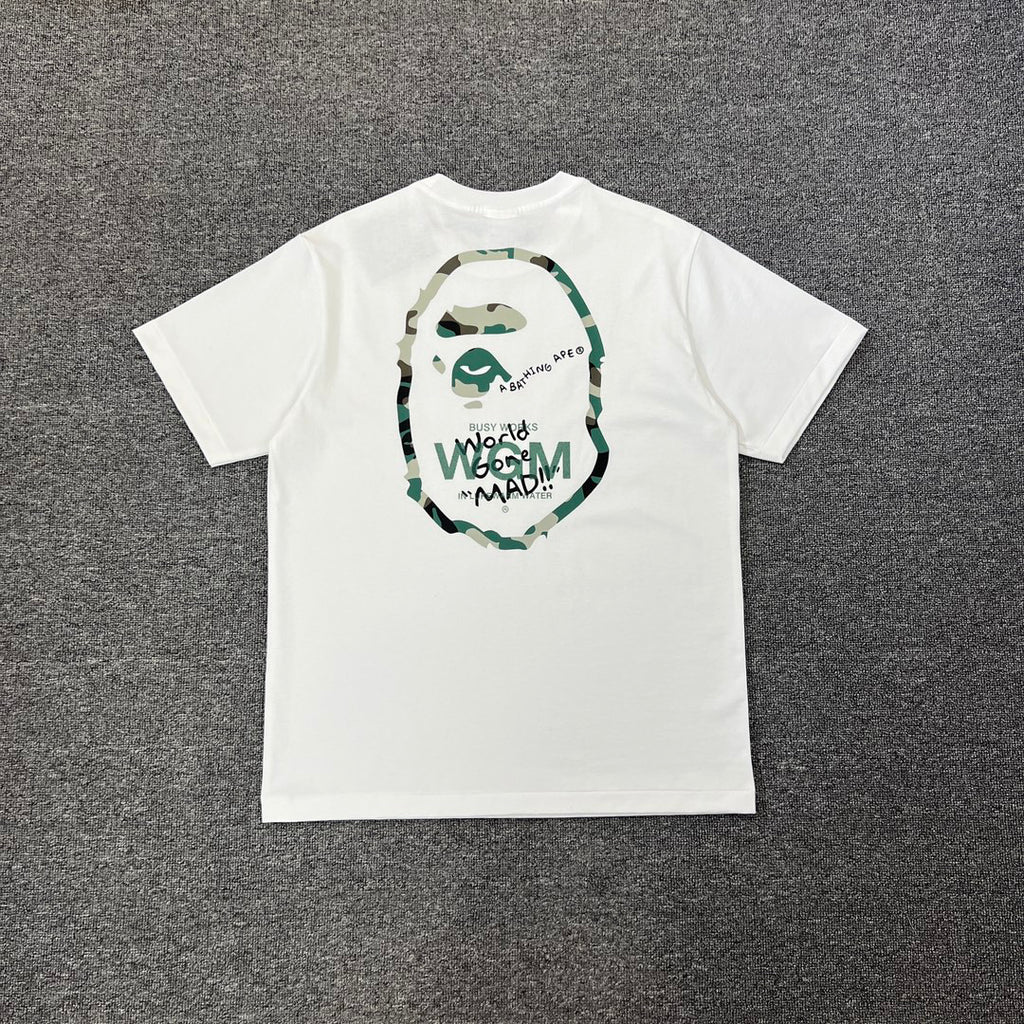 BAPE Busy Works World Gone MAD Woodland Camo WGM Tee Oversized Unisex T-Shirt